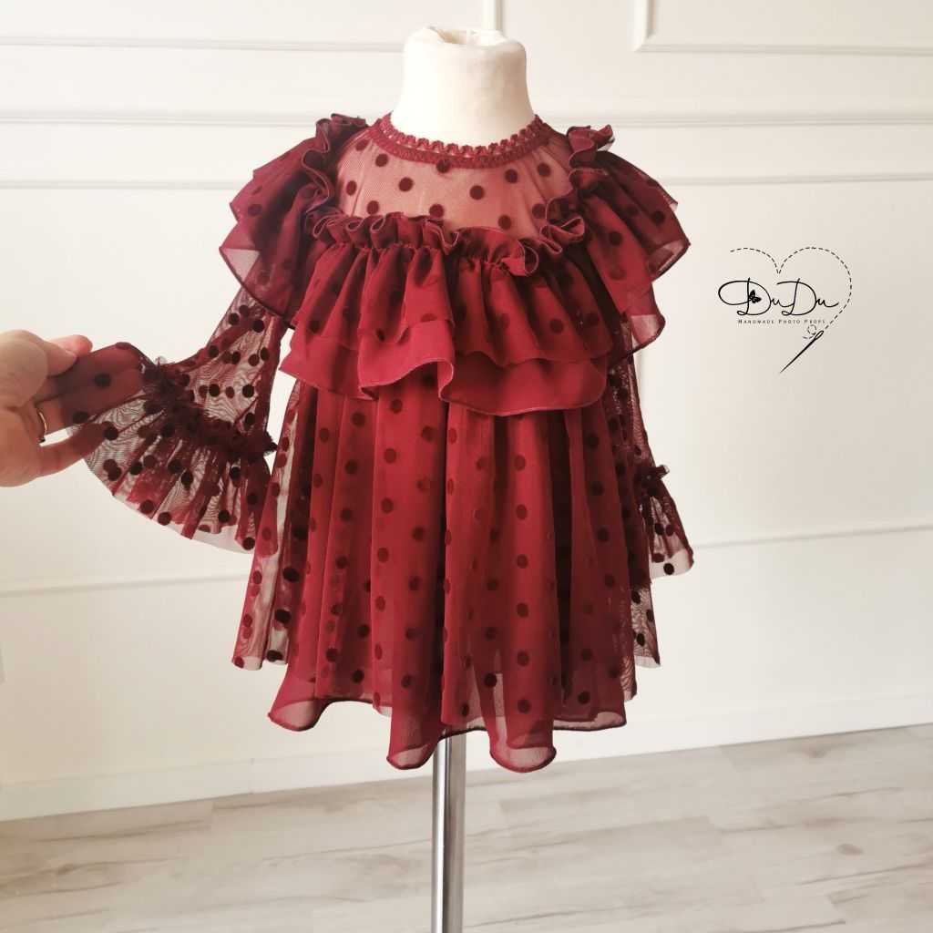 Bordowa sukienka tiulowa 1-2 lata