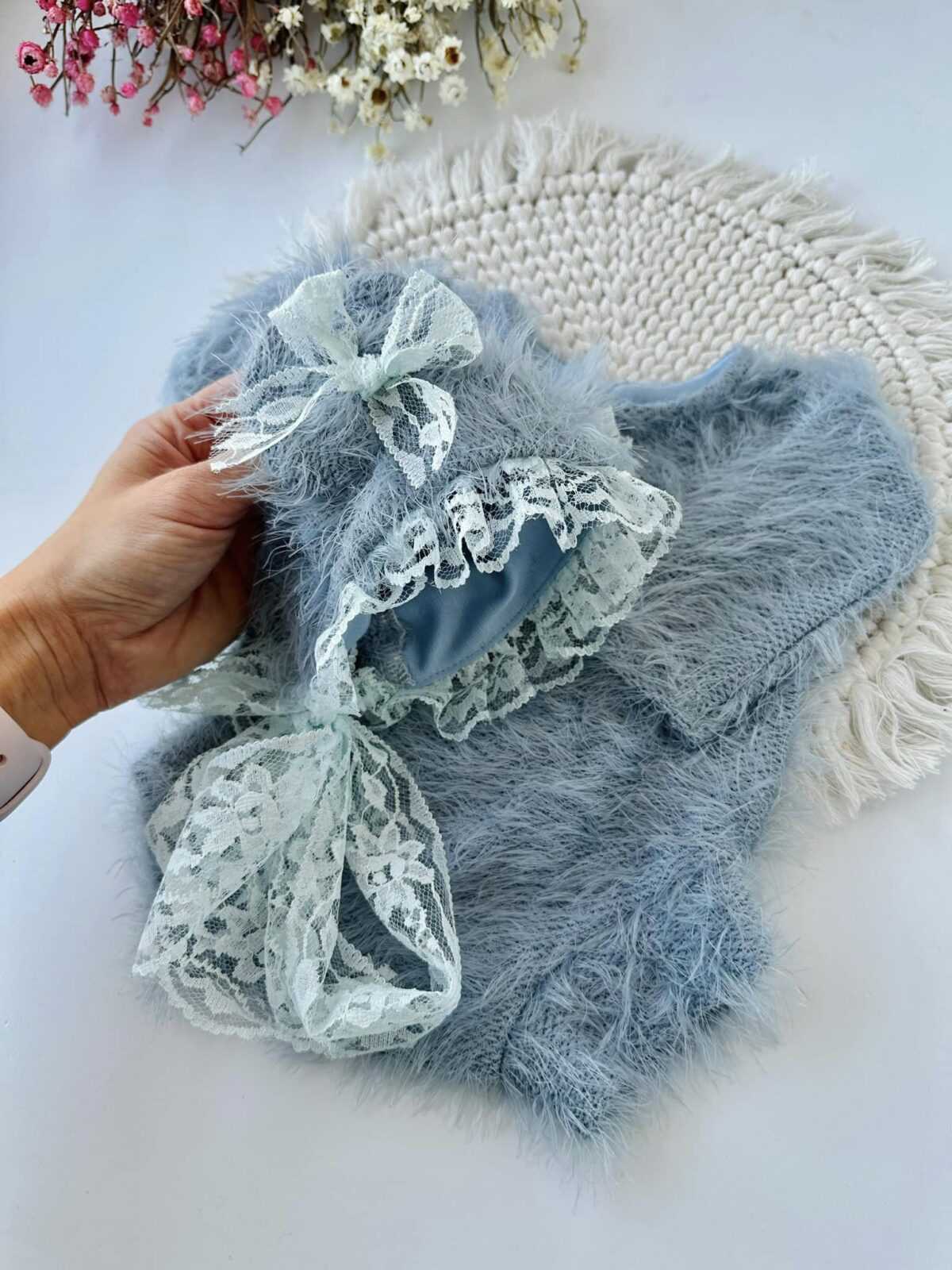 Błękitne body z czapką misia na roczek